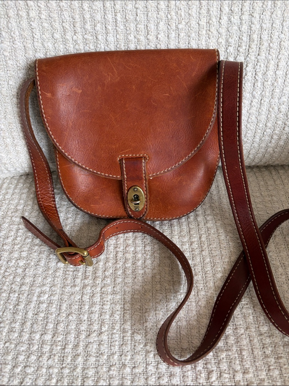 Fossil Cognac Brown Leather Saddle Crossbody